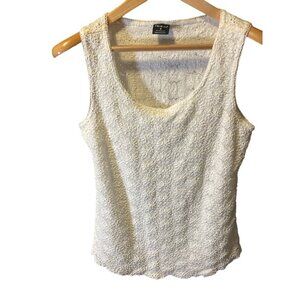 Tribal White Floral Corded Lace Sleeveless Scoop Neck Top SZ Small
